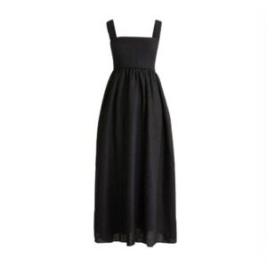 NWOT JCrew Square Neck Midi Dress Womens 18 Black Linen Midi Sleeveless Smocked